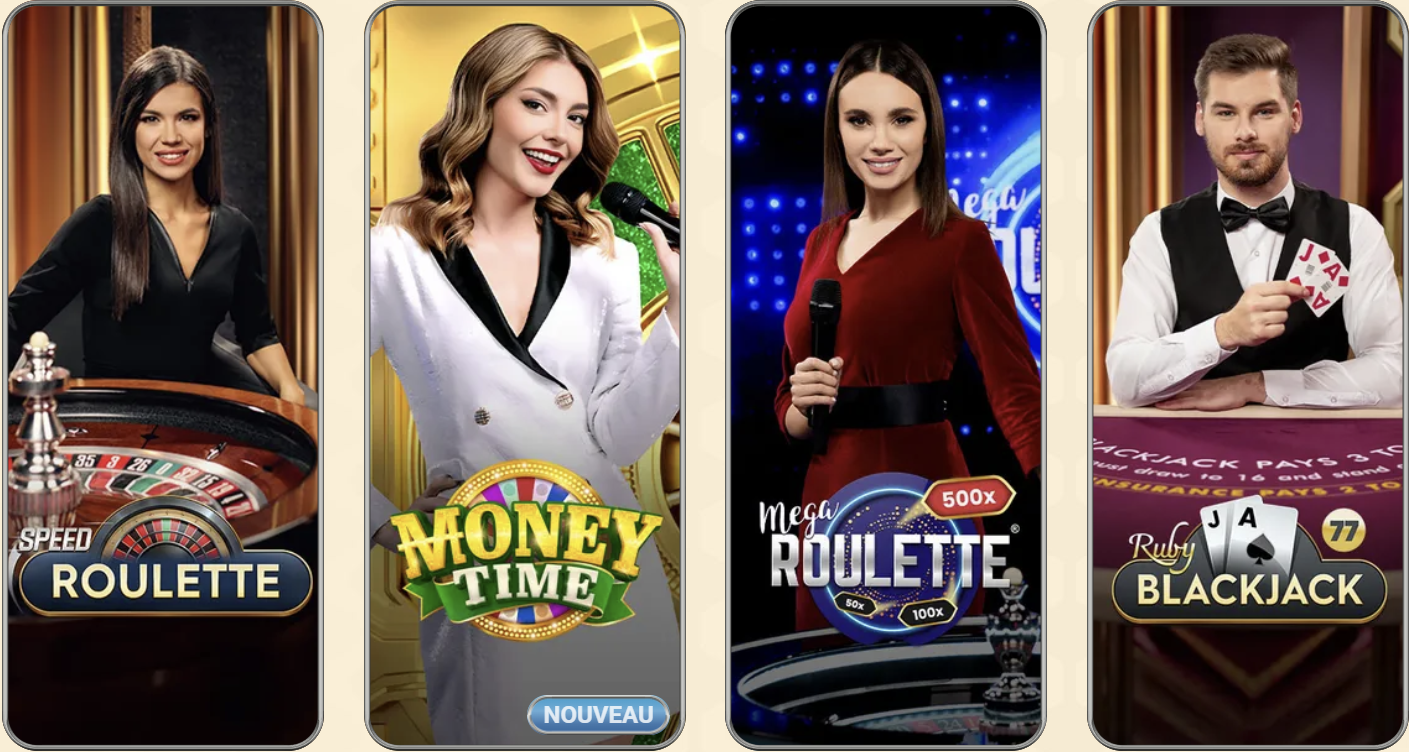 Interface mobile du live casino sur Vegasino